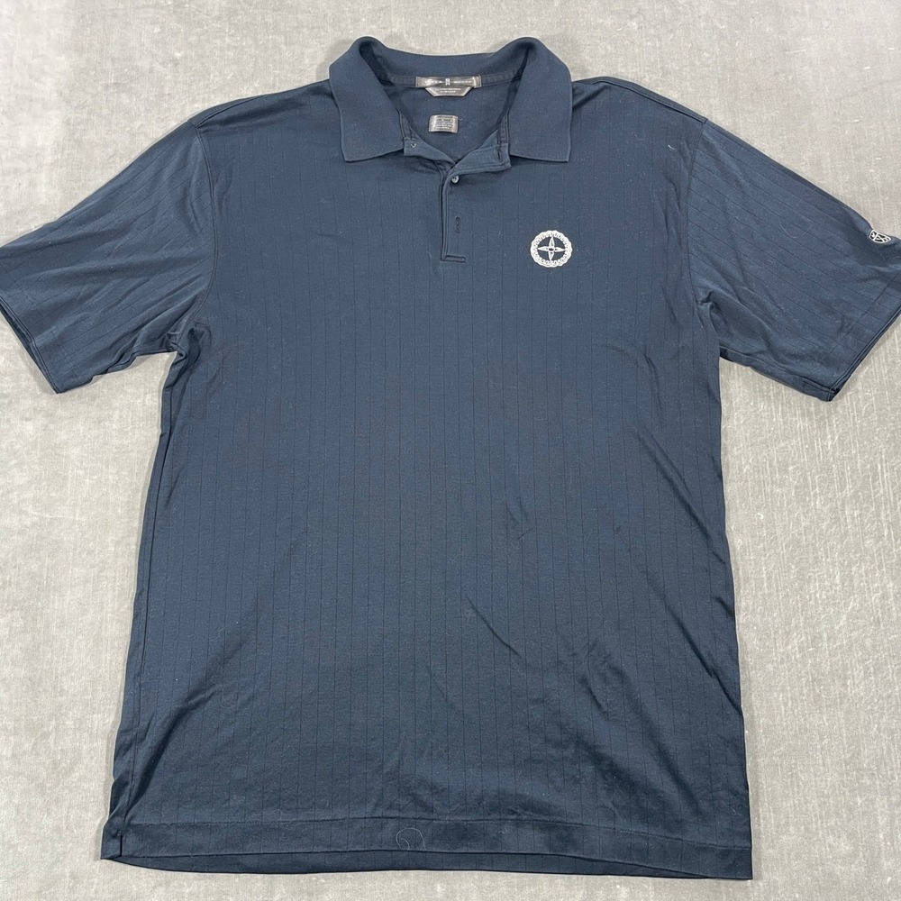 Tiger‎ Woods Nike Mens Large Blue Golf Polo Shirt Excellent Mercerized Pinstripe